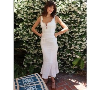 Ivory Front Strap Midi Dress With Lace Detailing